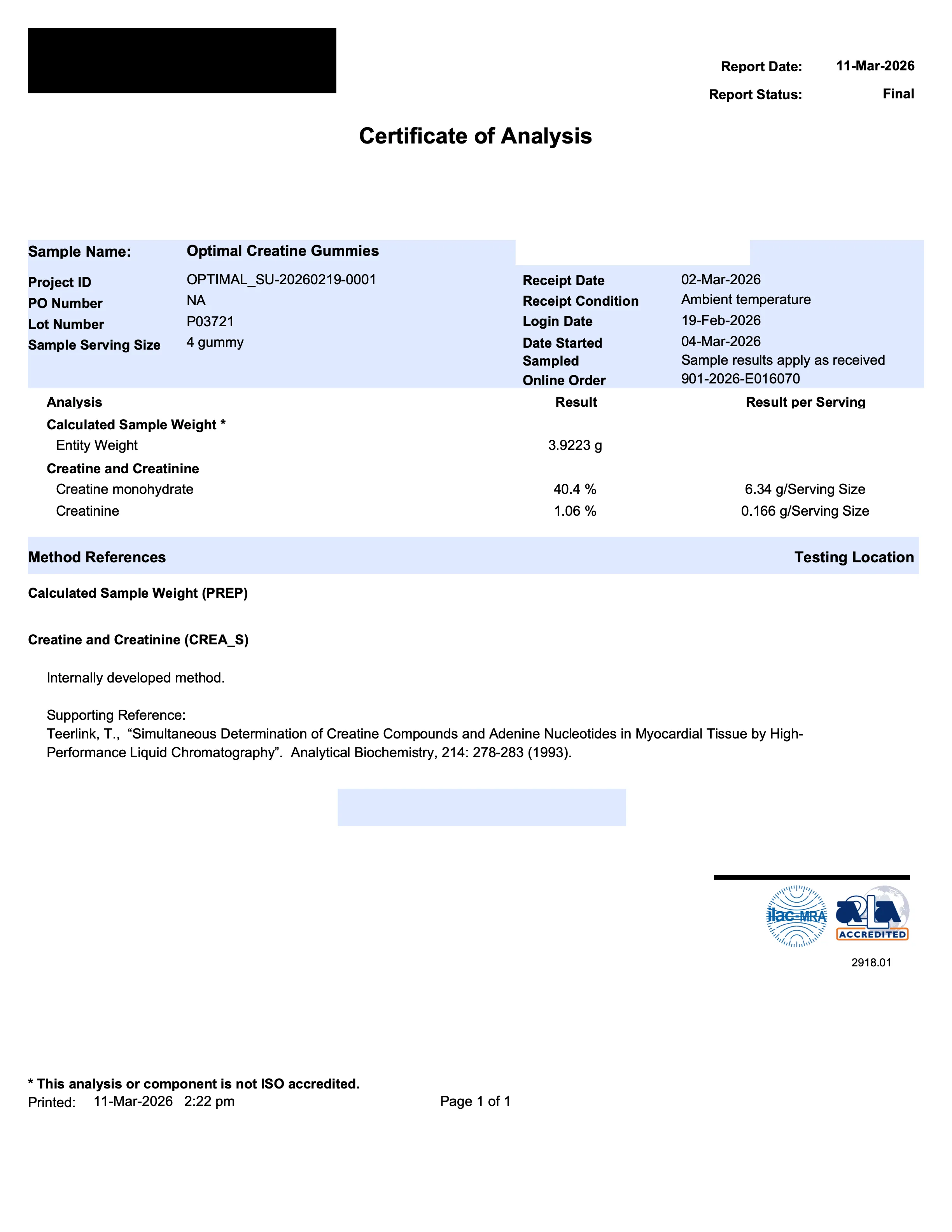 Certificate of Analysis