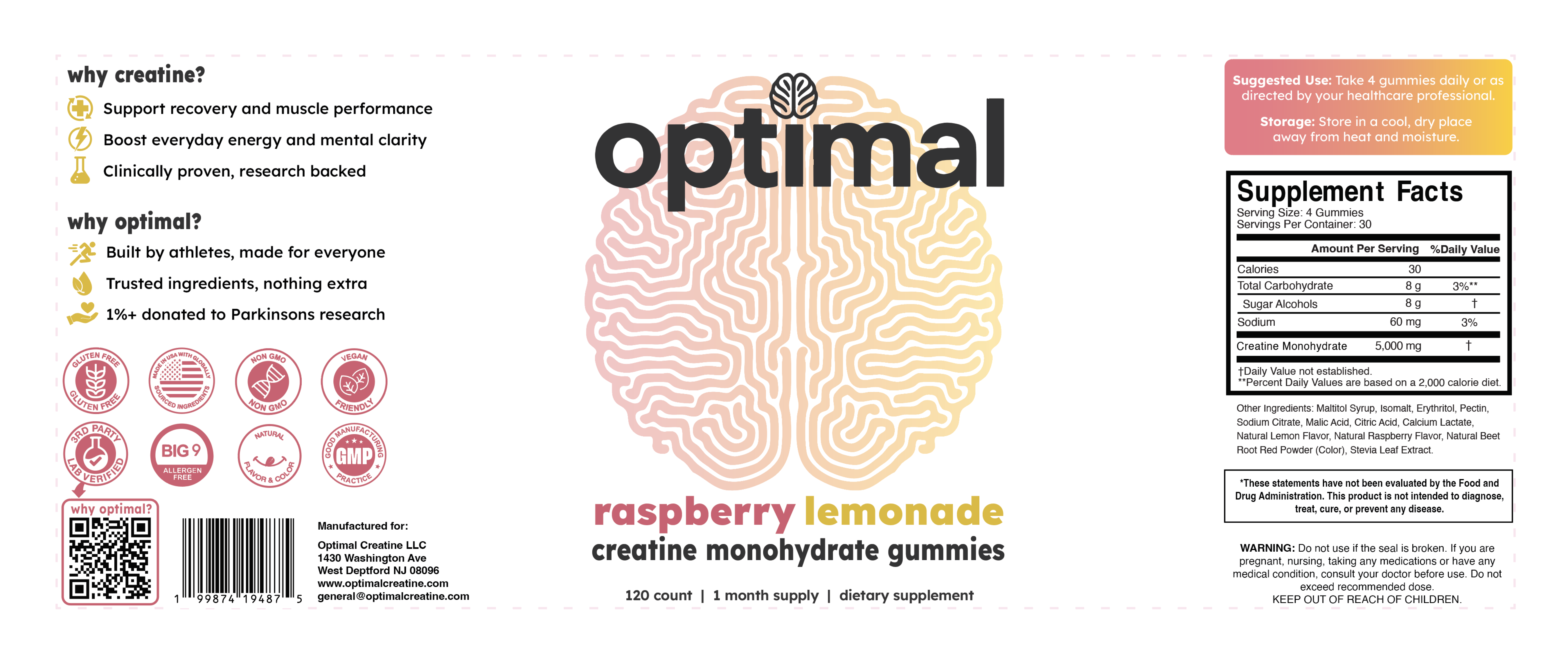 Optimal Creatine Gummies Label - Click to zoom